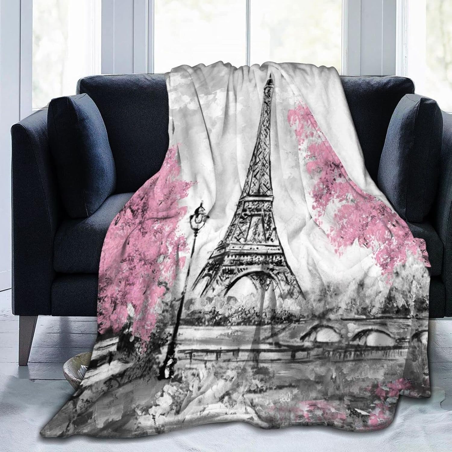 Perinsto Paris Eiffel Tower Throw Blanket Ultra Soft Warm All Season Decorative Fleece Blankets for Bed Chair Car Sofa Couch Bedroom 50"X40"