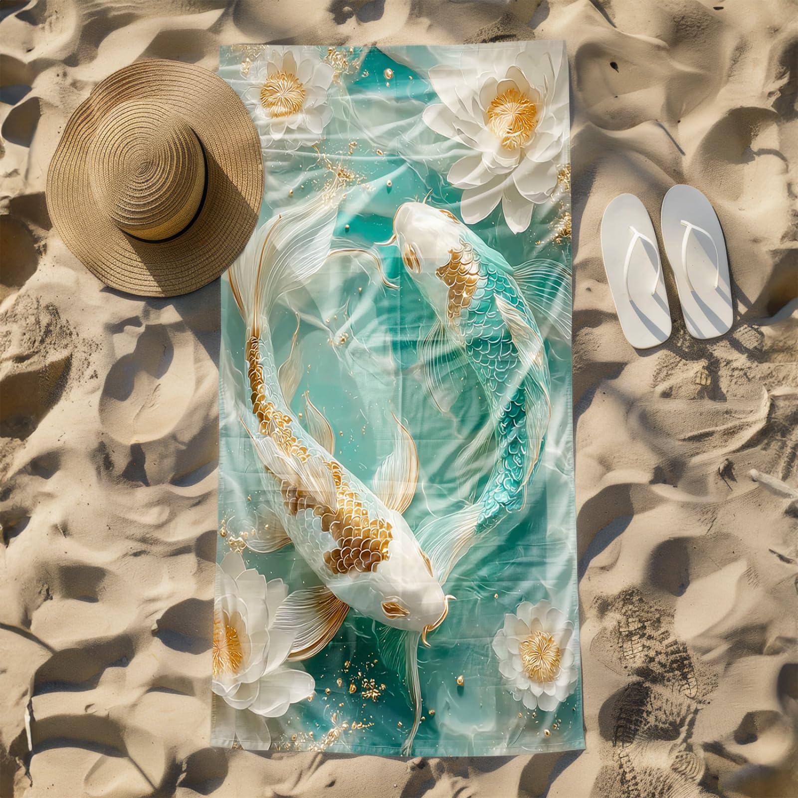 Générique Serviette Microfibre Plage Poisson Doré Vert Blanc