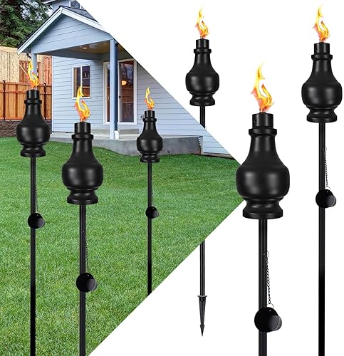 Paquete de 6 antorchas de jardín de aceite para exteriores 60 pulgadas de alto Luz de antorcha de llama Iluminación de patio trasero exterior