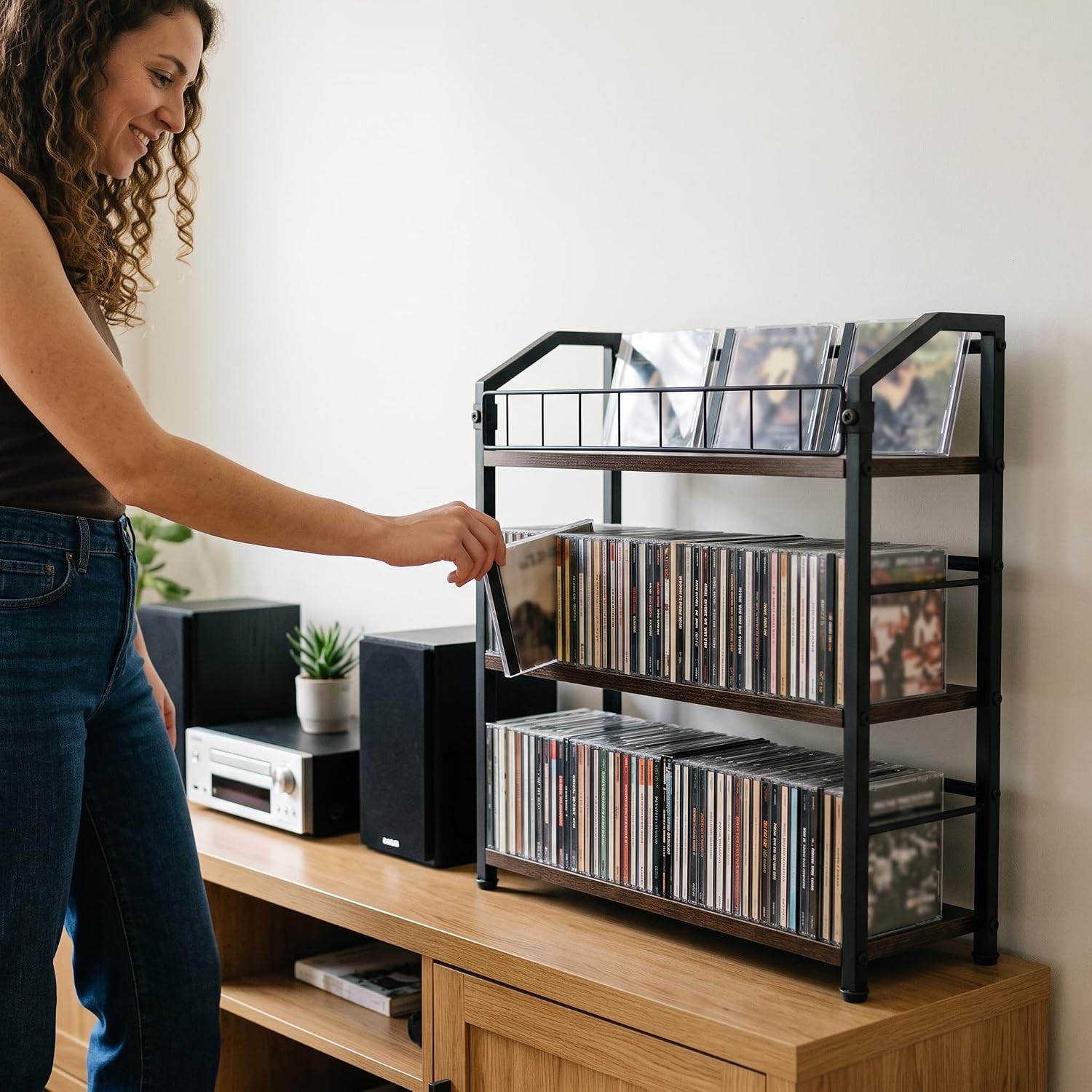 Exood 3-Tier CD Storage Rack, Holds Up to 123 Jewel Cases, Easy to assemble