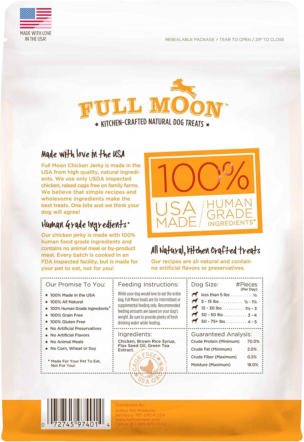Full Moon All Natural Human Grade Dog Treats, Chicken Jerky, 12.5 Ounce