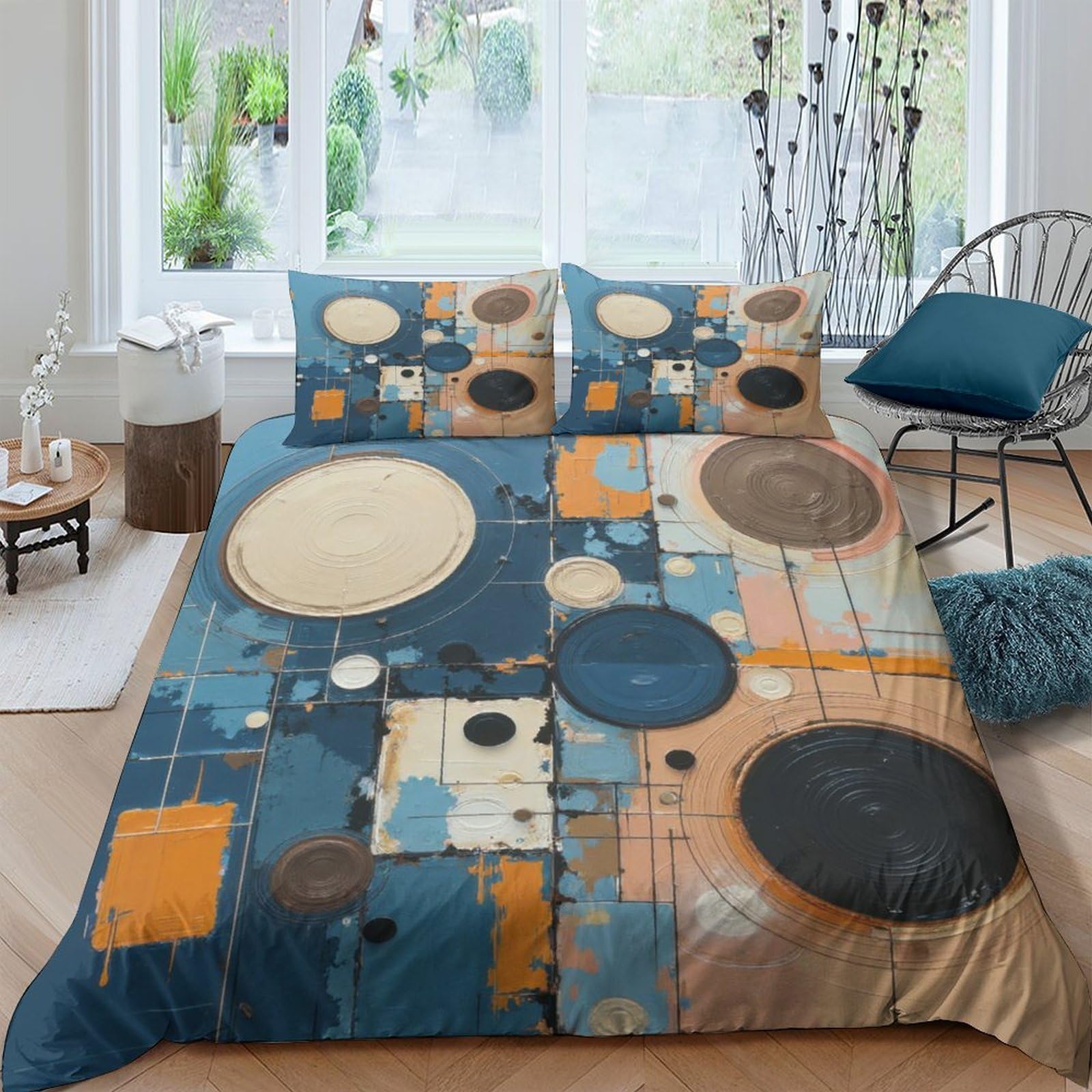 Ctjqhvkz Style-5 3D Printed Abstract Geometric Circles Fitted Sheet Microfiber Modern Art Mattress Cover Bedroom Dorm Machine Washable Dustproof Single（135X200cm）