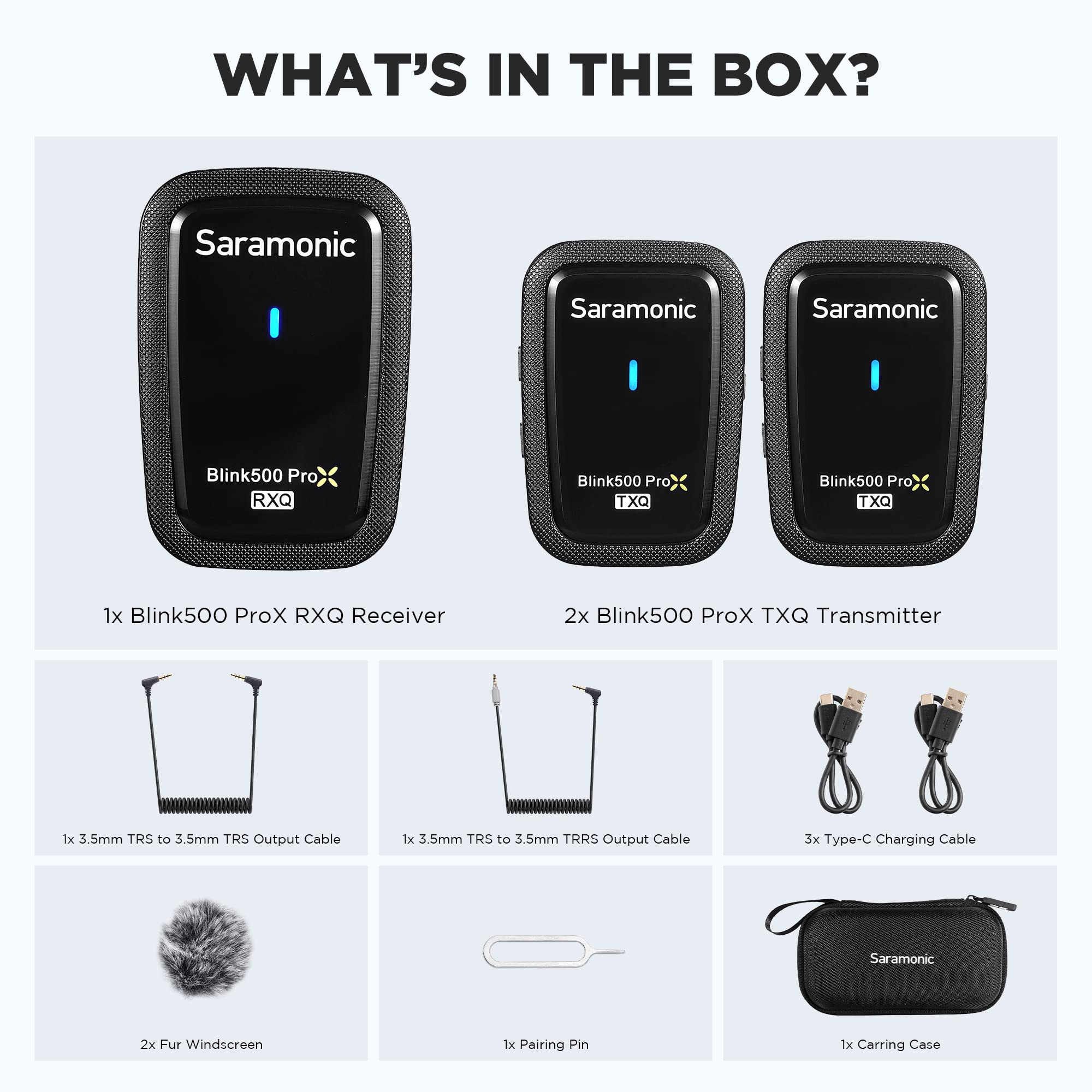 Saramonic Blink500 Prox Q20 Micrófono inalámbrico de Solapa, batería de 10 Horas, micrófono inalámbrico Recargable para cámara, PC, iPhone, Andriod, Grabar entrevistas, Vlog