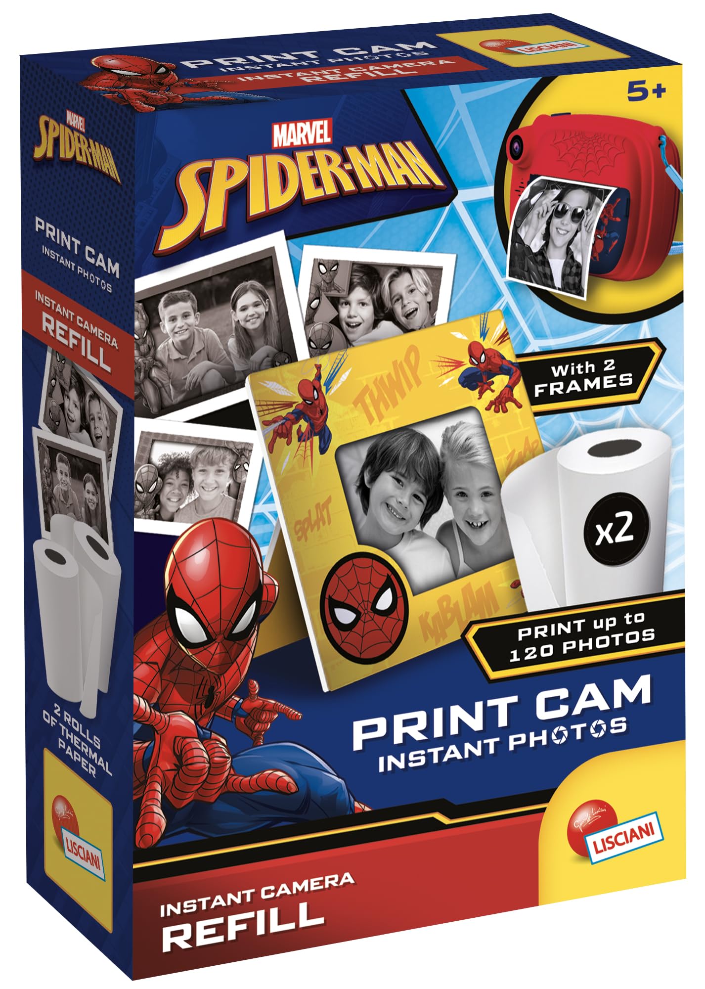 Lisciani wkłady uzupełniające do Spider-Man Print CAM – rolki papieru do natychmiastowego aparatu fotograficznego – Hi-Tech Educativ – 120 zdjęć – rolki papieru – ramka – od 5 lat