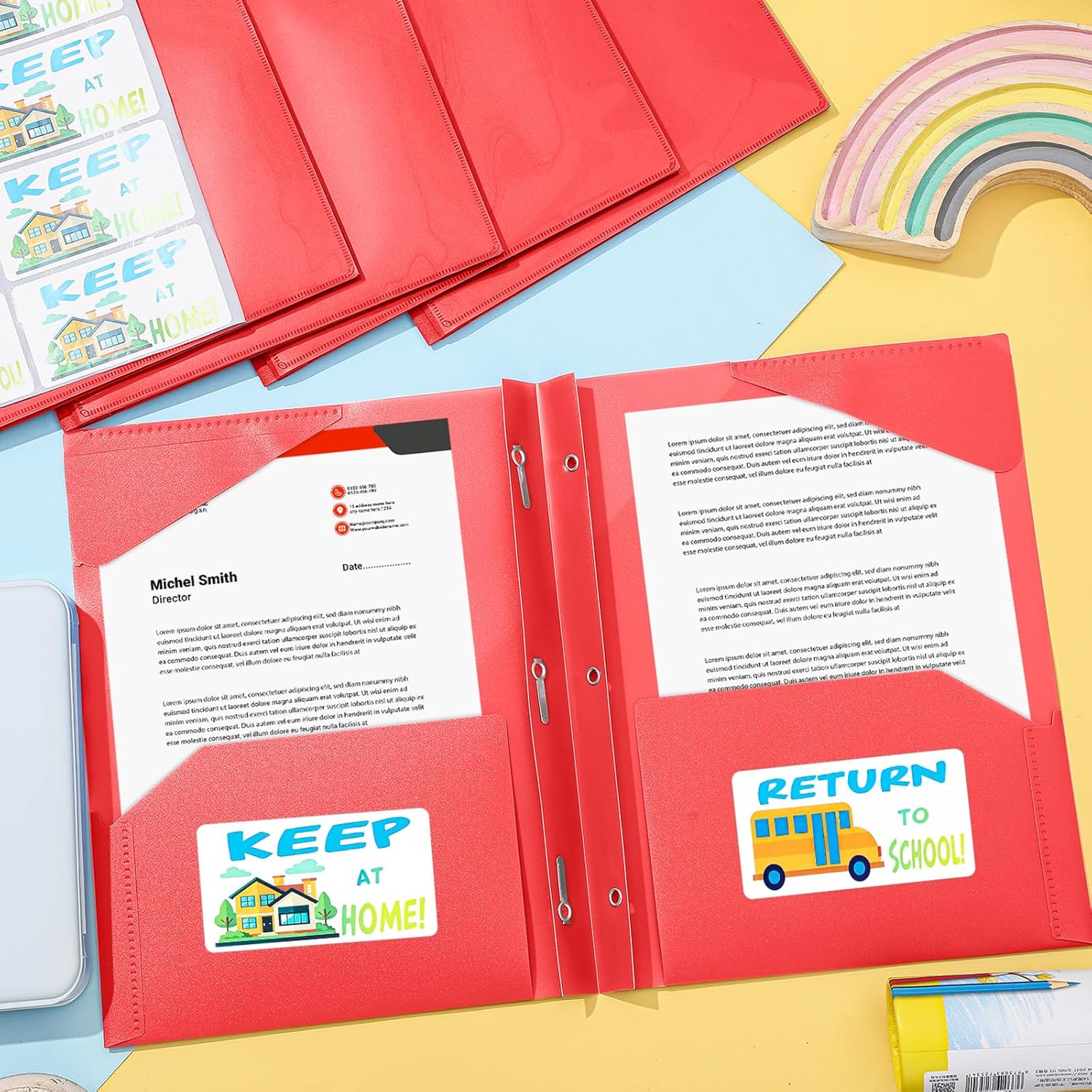 Henoyso 24 Set Take Home Folders with Clear Front Pocket, School-to-Home Communication Folder Bulk for Back to School Classroom, Heavy Duty Plastic Parent-Teacher Homework Folders (Red)
