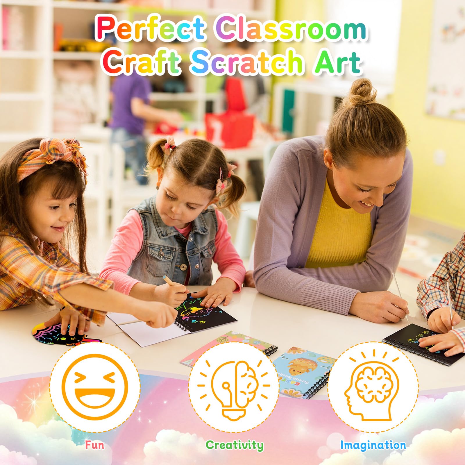 Huiguli 24 Pascua de Resurrección Libros Scratch Art Manualidades Kit con 24 Plantilla y Lápiz de Madera y Tarjeta de Rascar, Libros para Colorear Manualidades Niños, Regalos Niños Colegio Pascua - 5