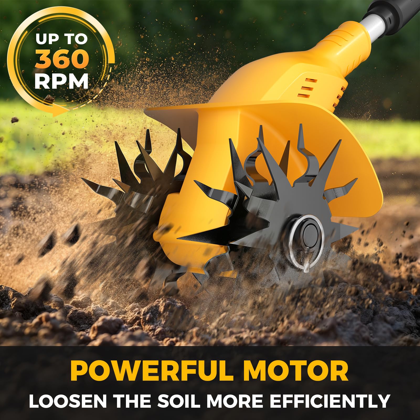 Motoazada Eléctrica de 21 V, Cultivador de Jardín, 360 RPM, con 2 Baterías de 3,0 Ah y Cargador, Ancho de Trabajo de 20 Cm, Profundidad de 16 Cm, Motoazada para Suelos