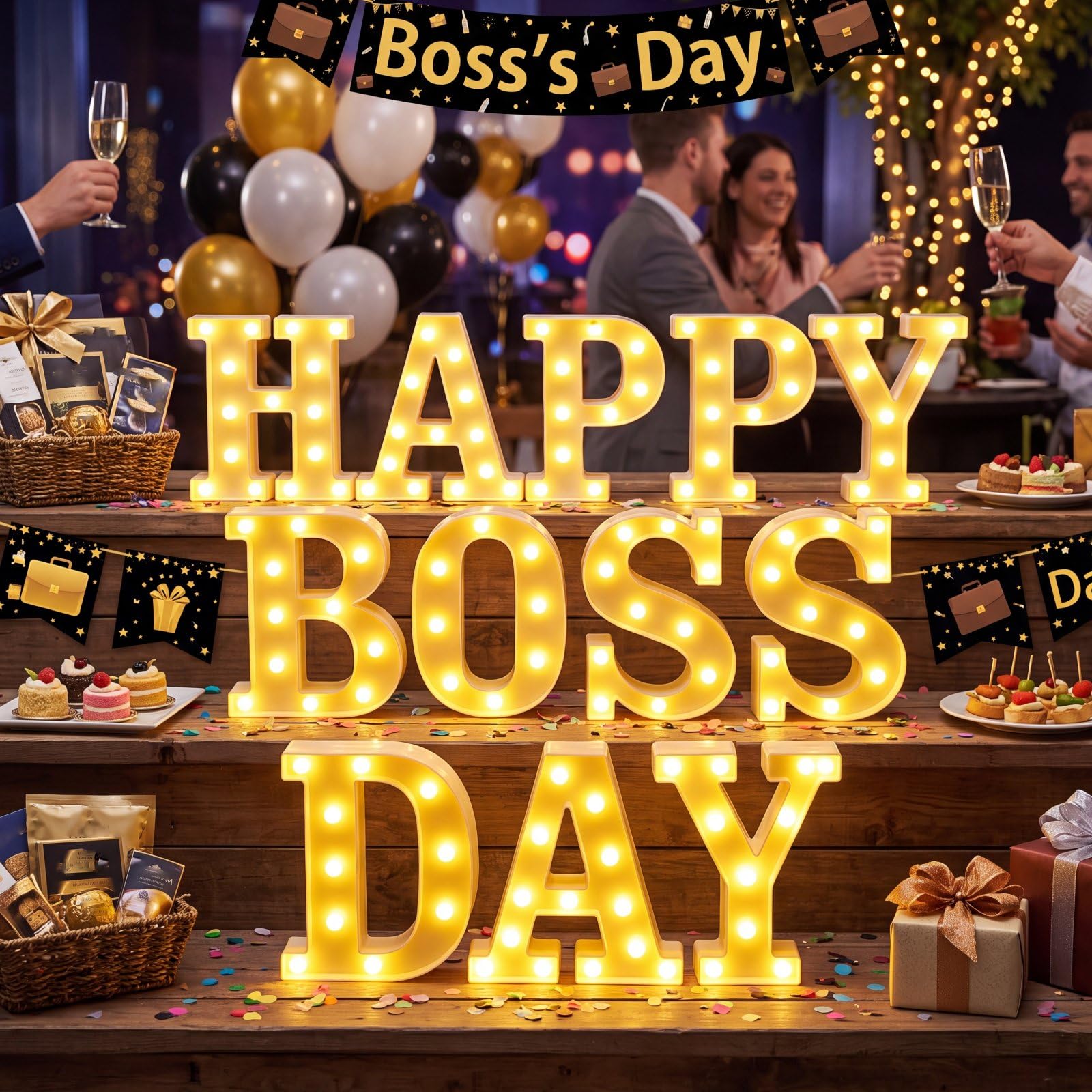 Aurelema 12 Pcs Happy Boss Day Decorations LED Letter Lights Signs
