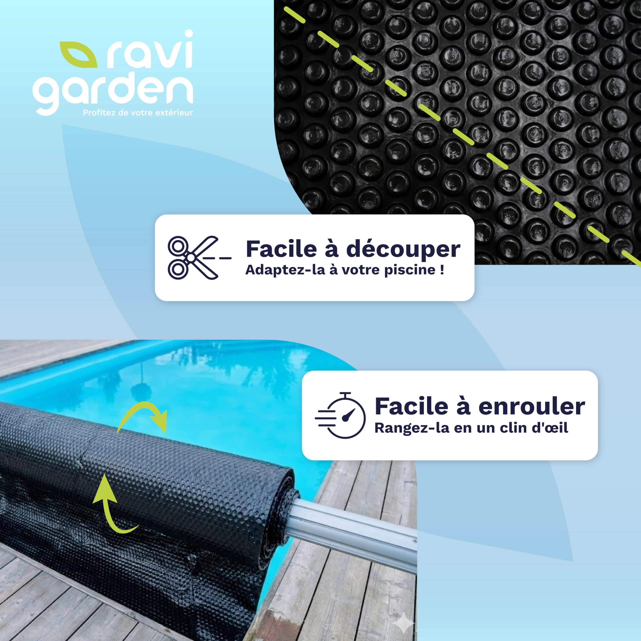 Bâche à Bulle Piscine 4 x 2 m | Épaisseur 300 Microns - Épais et Durable | Bache Bulles Rectangulaire 12 Tailles Disponibles | Noir | Ravigarden (4 x 2 m)