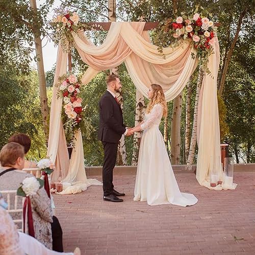Miniatura 3 de Tela para envolver arco de boda, 63 x 32 pies, cortinas de arco de boda de tul champán, cortinas de telón de fondo transparentes para ceremonia de