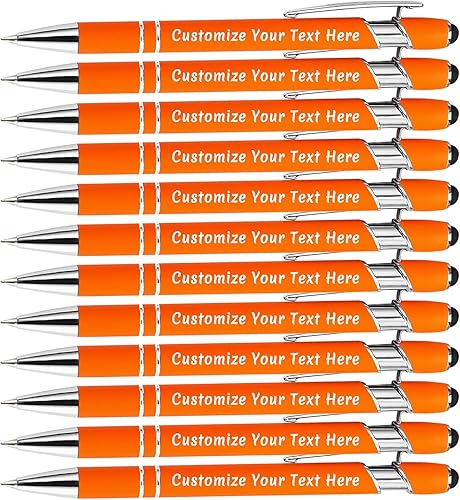 Aolun Bolígrafo personalizado, bolígrafo grabado personalizado con lápiz capacitivo, 12 unidades, metal suave al tacto, introduce el nombre,
