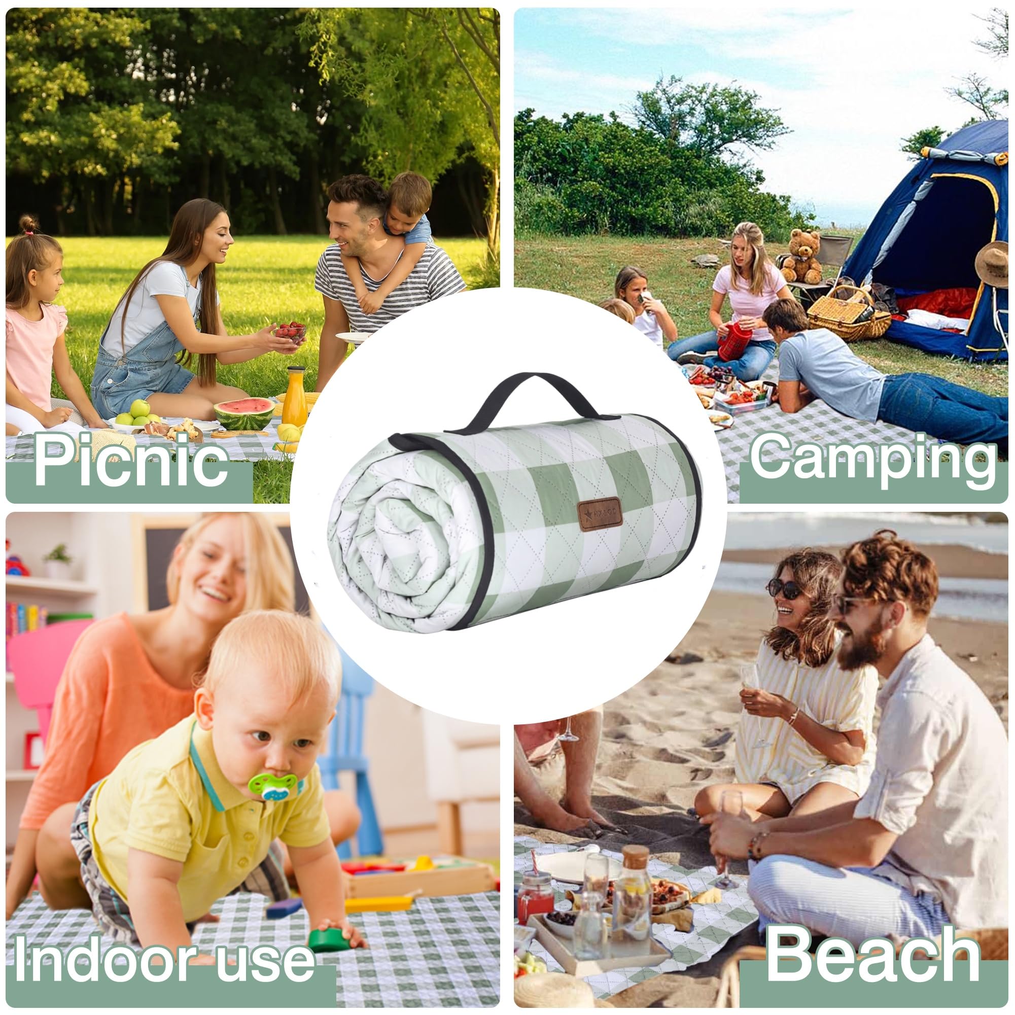 HX&OD Manta de picnic al aire libre, extra grande, 80 x 80 pulgadas, impermeable, plegable, manta de picnic a cuadros para playa, camping, césped, parque, accesorios, lindas ideas para parejas, bodas