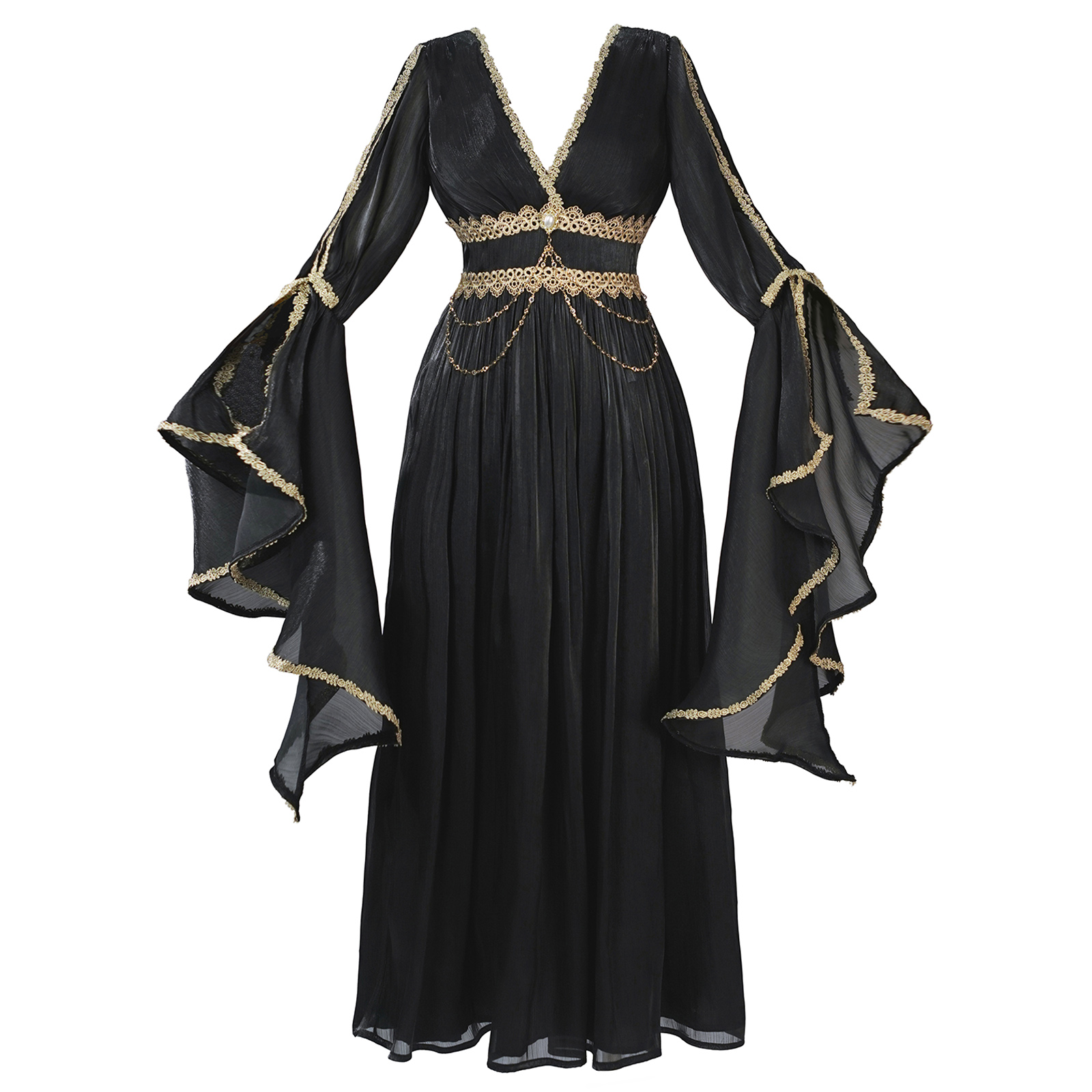 Amazon.com: Vibsion Womens Renaissance Renfaire Dress Medieval V-Neck  Flared Sleeve Flowy Fairy Dresses Halloween Cosplay Gown S Black : Clothing,  Shoes & Jewelry