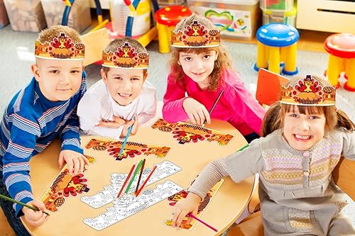Miniatura 3 de WhatSign Sombrero de pavo para colorear de Acción de Gracias para niños y adultos, 24 diademas de Acción de Gracias, coronas de pavo, sombrero de