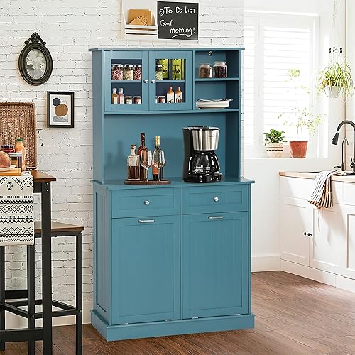 YOCONYO Gabinete de almacenamiento de basura de doble inclinación de 20 galones con dos cajones de madera maciza escondidos, armarios de reciclaje