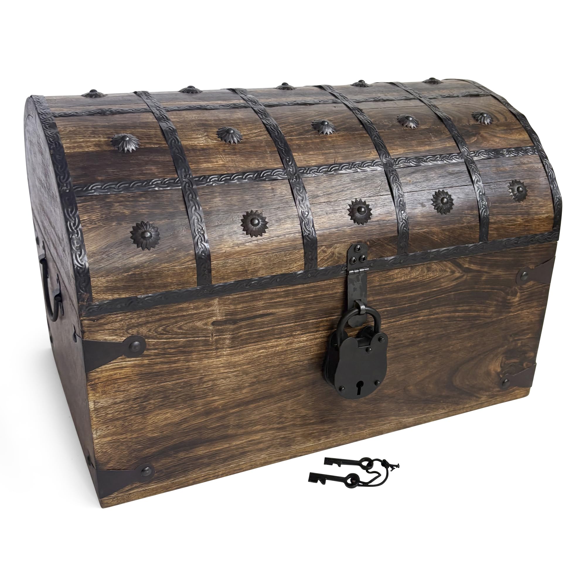 Nautical Cove Handmade Pirate Treasure Chest for Kids Prizes & Classroom with Lock and Skeleton Keys – Lockable Wooden Storage Chest Box, Pirate Decor, Decorative Wooden Box - XX-Large 18x12.5x12.5