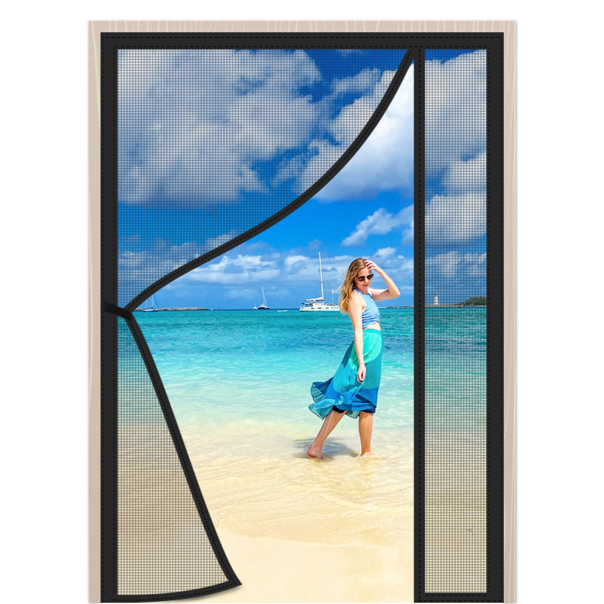 Magnetic Fly Screen Door Anti Mosquito Mesh Curtain 95x200cm Black Automatic Closing Adhesive Mounting No Drilling for Balcony Door Living Room Patio
