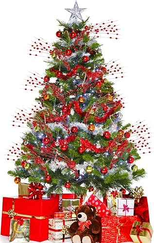 Miniatura 7 de CCINEE Adornos de tallo de bayas artificiales rojas con purpurina, paquete de 10 púas de Navidad falsas de 19.7 pulgadas, palitos de cuentas