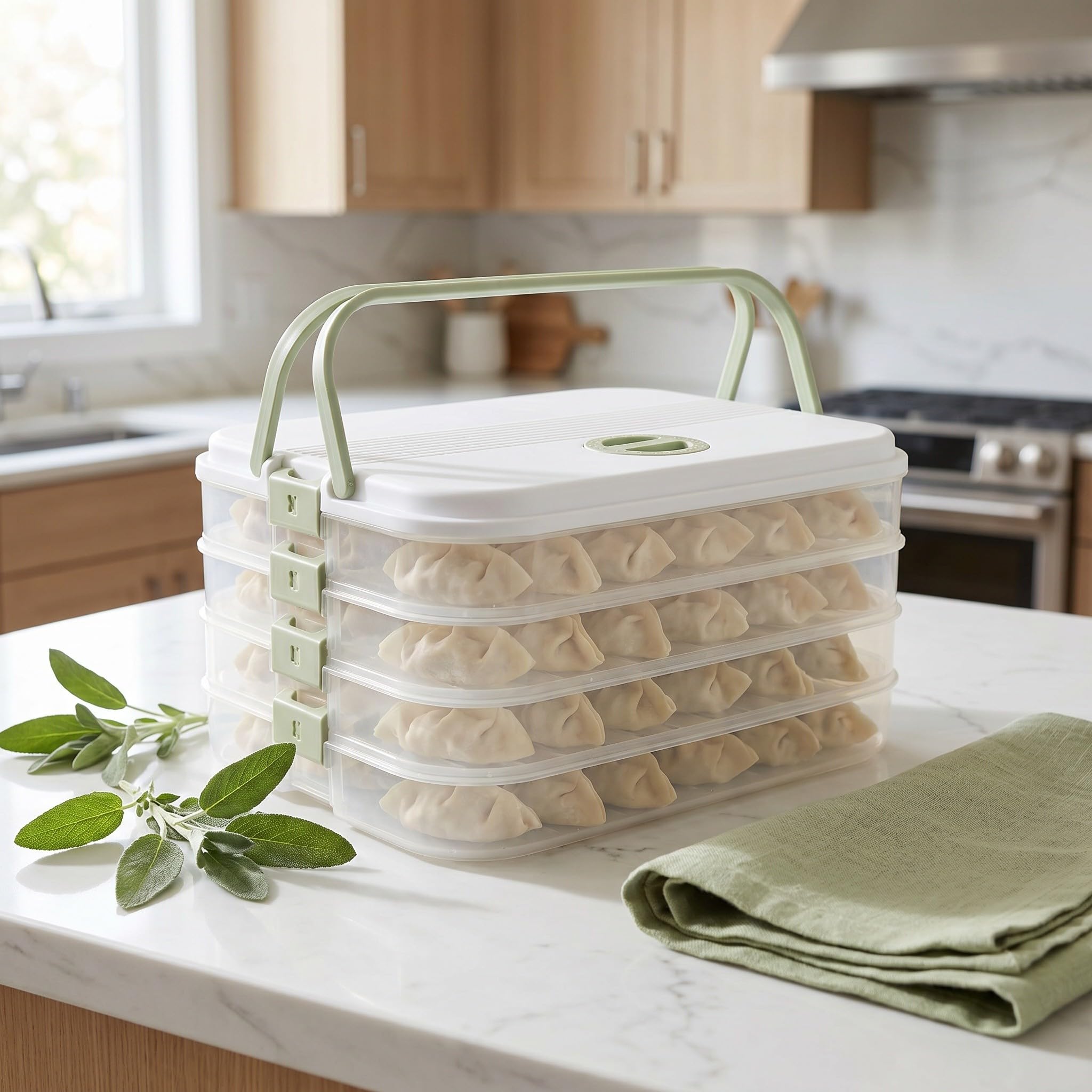 Recipiente rectangular para guardar empanadillas con 4 niveles - Caja rectangular para empanadillas, ideal para el frigorífico, como recipiente para aperitivos, queso, verduras y donuts, con