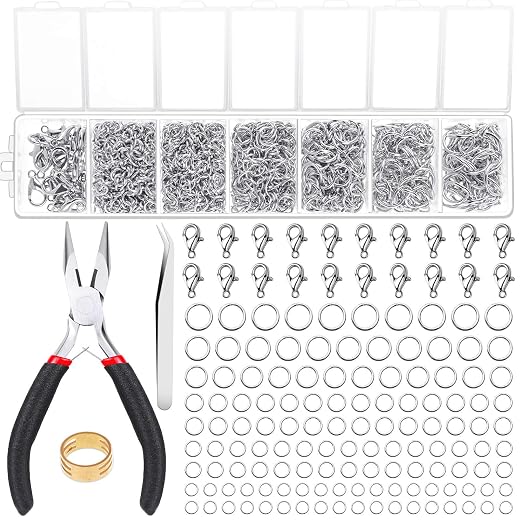 Paxcoo 1500Pcs Silver Jump Rings with Lobster Clasps and Jewelry Pliers for Jewelry Making Supplies Findings and Necklace Repair