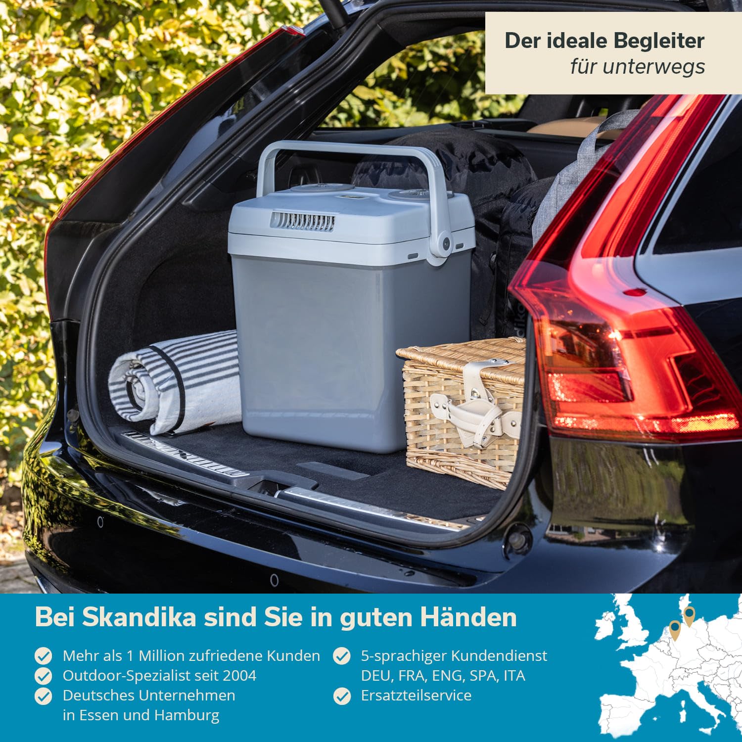 Skandika Lodówka turystyczna Leira 19 l, elektryczna lodówka turystyczna do samochodu i gniazdka, 12 V, 220-240 V, funkcja chłodzenia i utrzymania ciepła, lodówka, przenośny termobox | lodówka