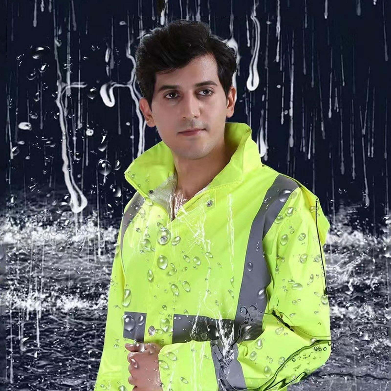 Traje de lluvia reflectante verde for hombre, conjunto chaqueta y pantalón motociclista doble capa, impermeable dividido for adultos
