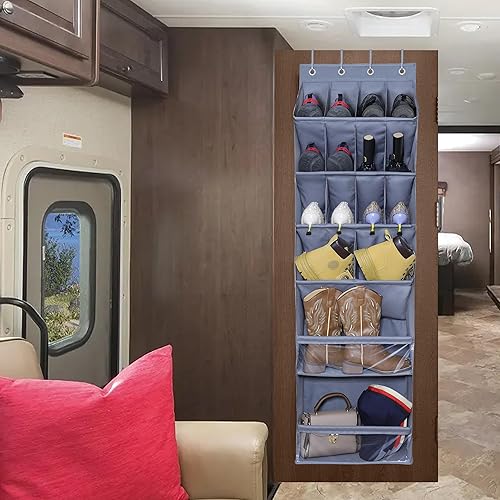 Miniatura 5 de Organizador de zapatos para colgar sobre la puerta, zapatero colgante con 16 bolsillos profundos, almacenamiento de zapatos de pared para armario y