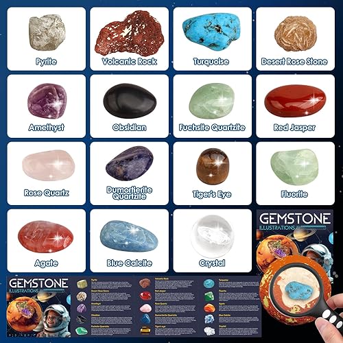 Miniatura 8 de Woumserta Kit de excavación de piedras preciosas, juguetes espaciales del sistema solar excavan 15 gemas de 10 planetas, kits de ciencia para niños