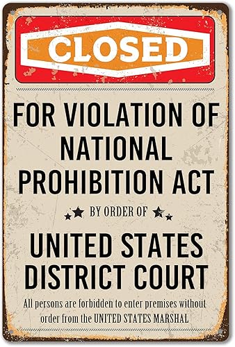 Letrero de prohibición cerrado, decoración vintage de clandestino, letrero de metal, prohibición, decoración de pared de la década de 1920, letrero