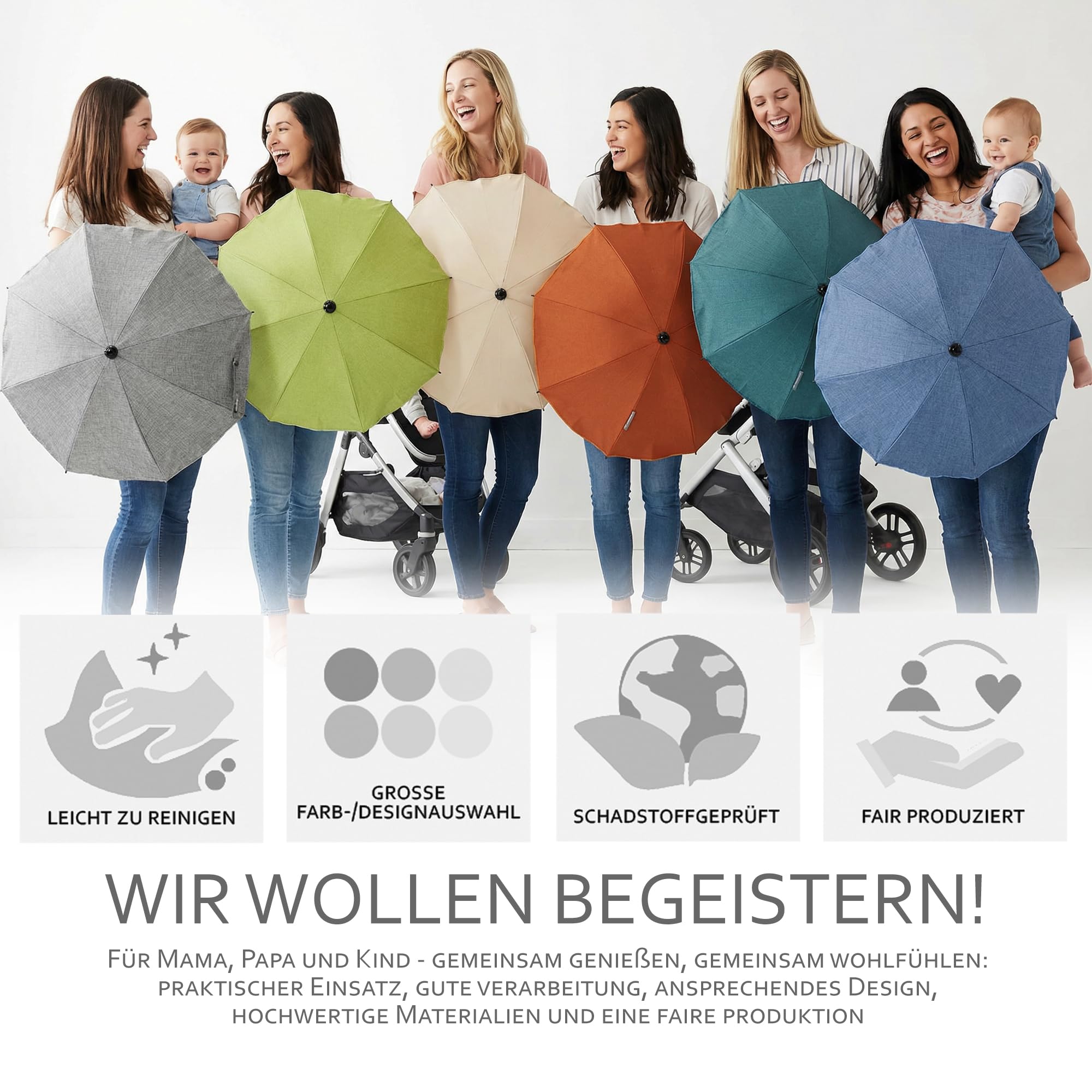 Sonnenschutz universal [Sonnenschirm für Kinderwagen] Buggy UV Schutz 50+ mit Universalhalterung biegsamer Schirm für Rund- und Ovalrohre verstellbar (meliert beige)