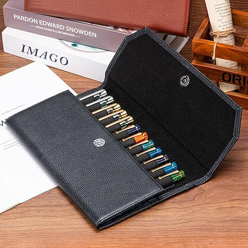 Miniatura 2 de Lanxivi Funda organizadora de 12 bolígrafos estilográficos de piel auténtica, funda protectora para bolígrafo con ranura divisora para bolígrafo