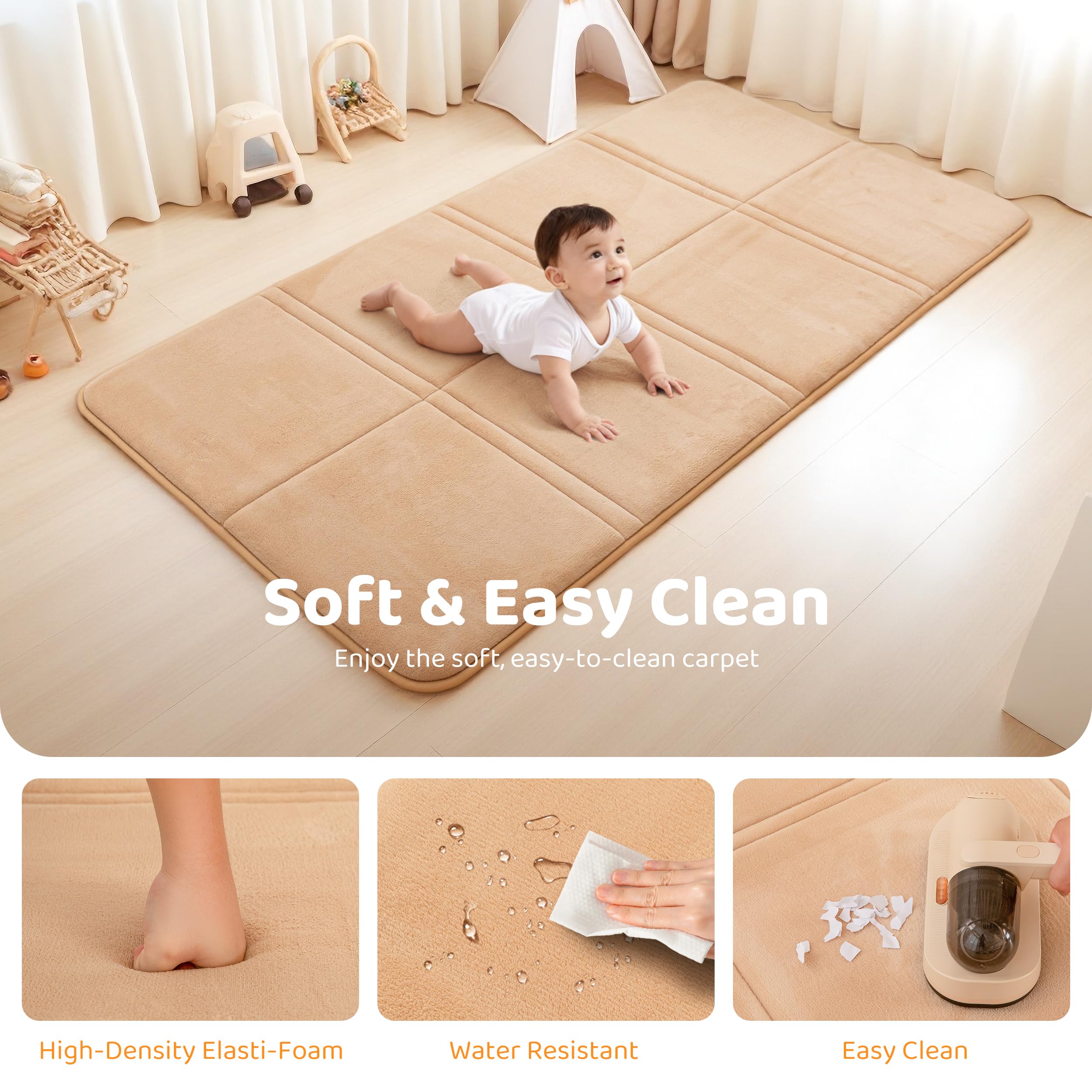 BYBYME 3 cm Thick Foldable Baby Crawling Mat, 80 x 150 cm, Play Mat with Non-Slip Underside - Image 4