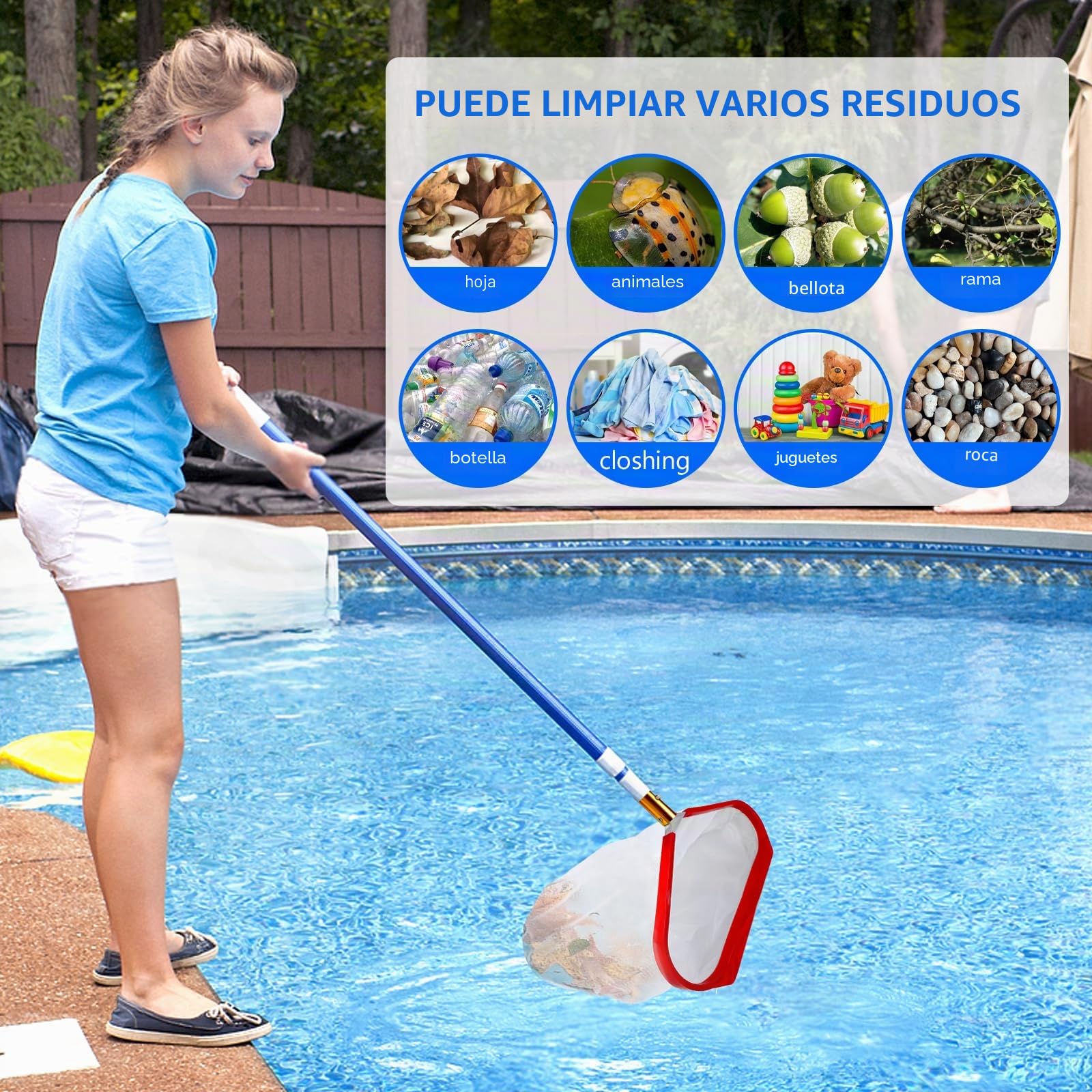 Recogedor para Piscina Red de Malla Fina para Algas Rastrillo de Superficie para Piscina, Red de Limpieza con Marco de Aluminio Rojo para Estanque, Piscina, Parque Acuático, Fuente (Sin Mango)