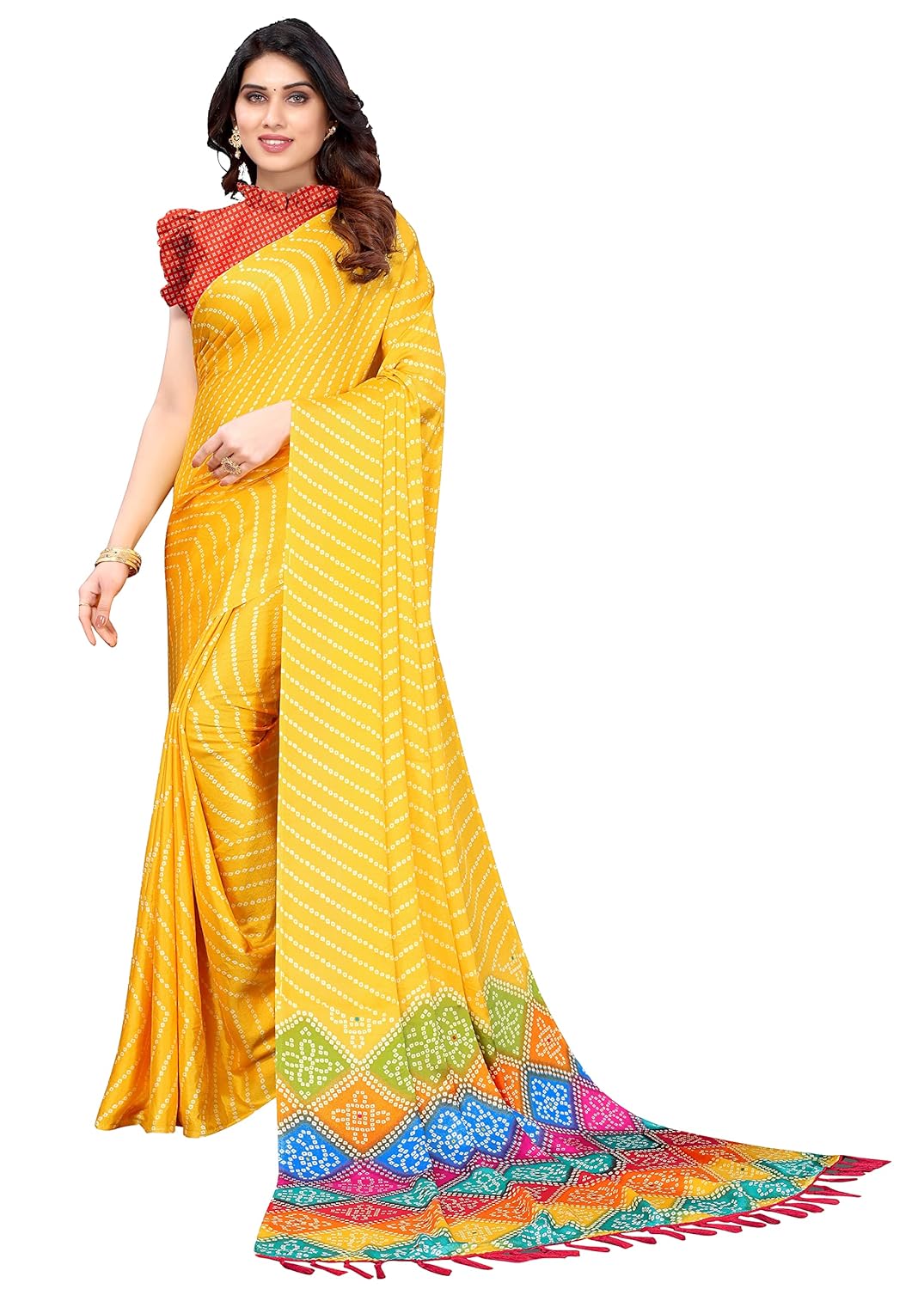 MISILY Women’s Leheriya Bandhani Printed Colorful Traditional saree with blouse piece