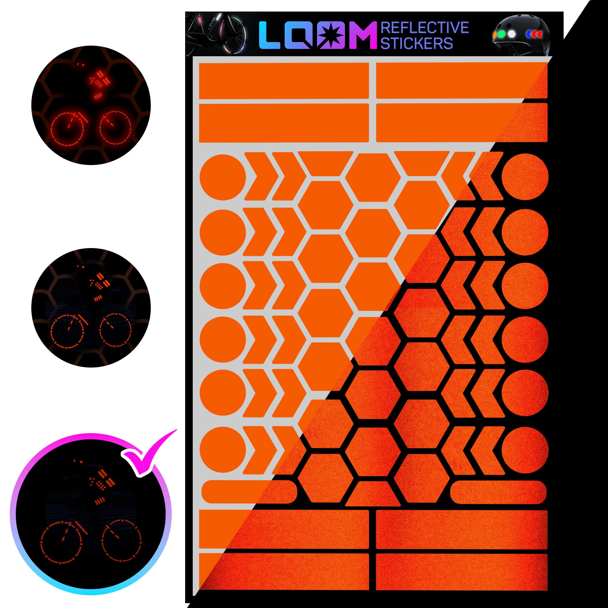 LOOM® Reflective Stickers for Bikes &amp; Helmets | 67pc Engineer, Orange