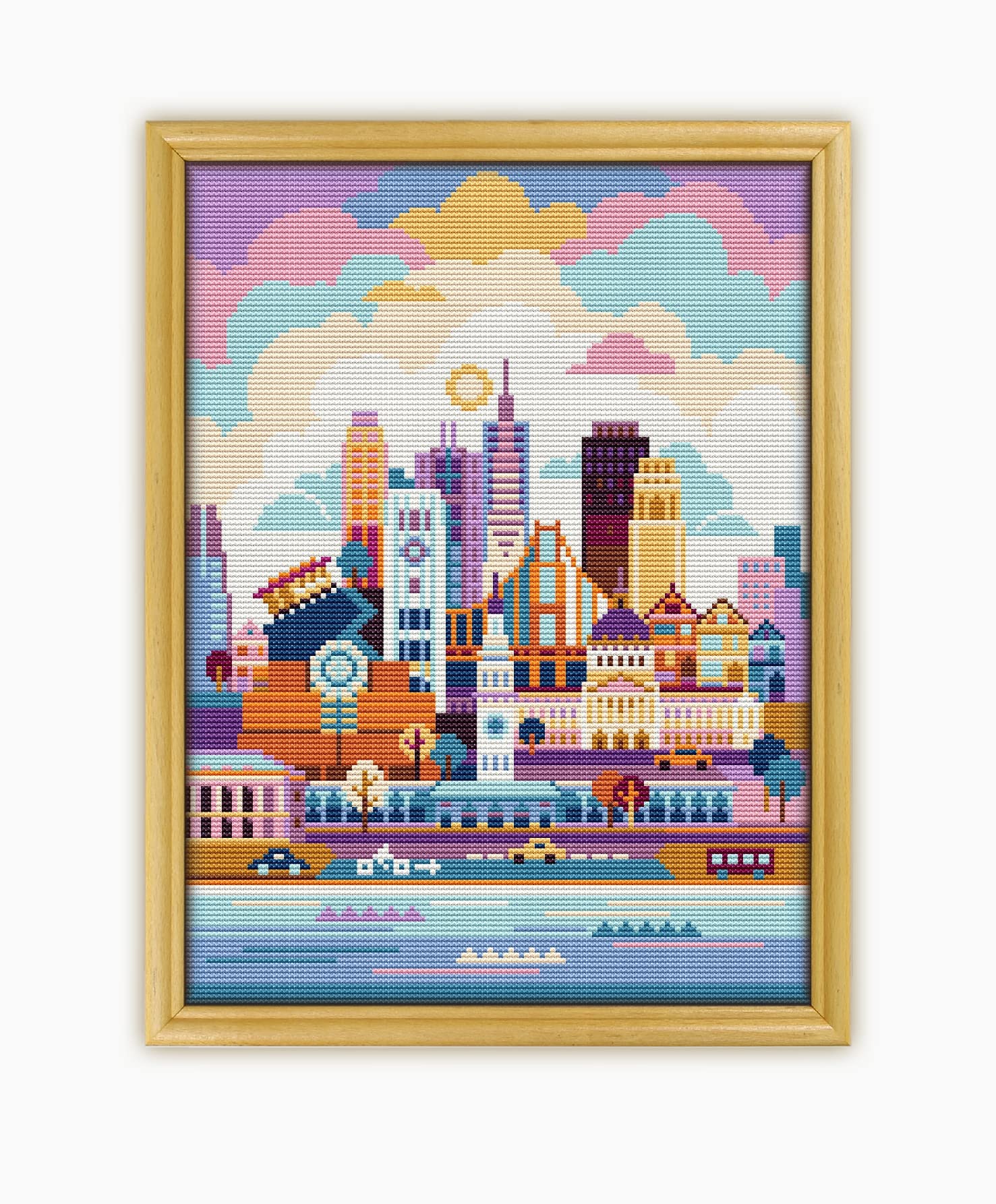 San Francisco USA CS080-2 - Counted Cross Stitch KIT#2 Prime. Set of Threads, Needles, AIDA Fabric, Needle Threader, Embroidery Clippers and Printed Color Pattern Inside.