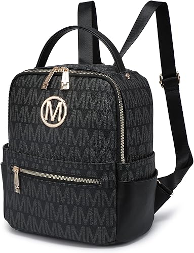 MKP - Mochila pequeña para mujer y mujer, con múltiples bolsillos, con bolsillo frontal con cremallera, Negro -, Mochilas Daypack