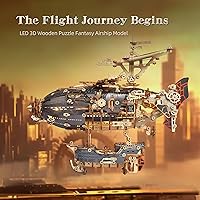 Vista 2 de Rompecabezas de Madera LED 3D Modelo de Dirigible de Fantasía - Kit de Manualidades Steampunk DIY con Luces LED - Conjunto de Construcción