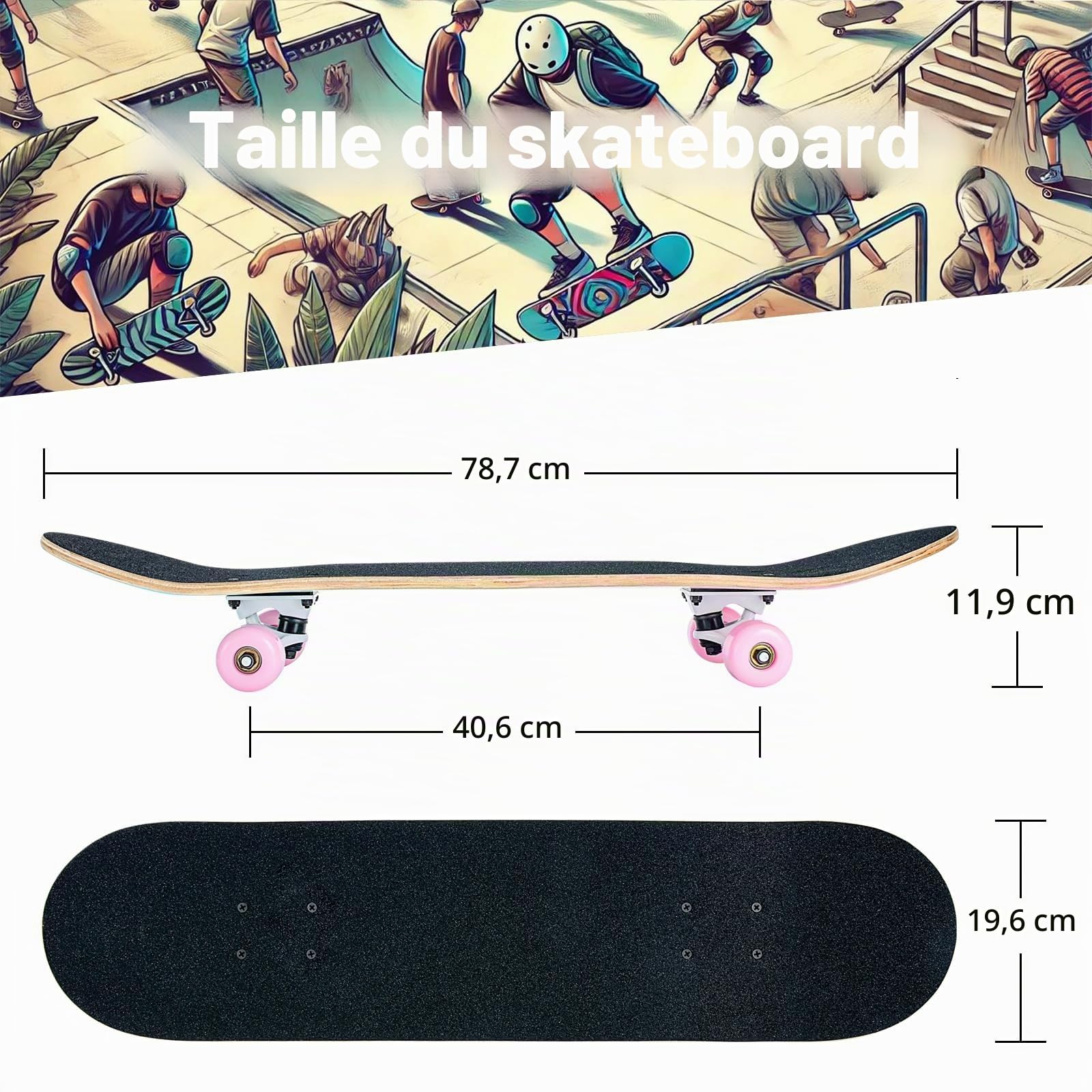 CLYCTIP Skateboard pour Les débutants, 80 x 20 cm Complète Skateboard 8 Plis Double Kick Concave Planche de Roulements ABEC-11 et Anti-Dérapant Roues PU Skate pour Jeunes et Adultes