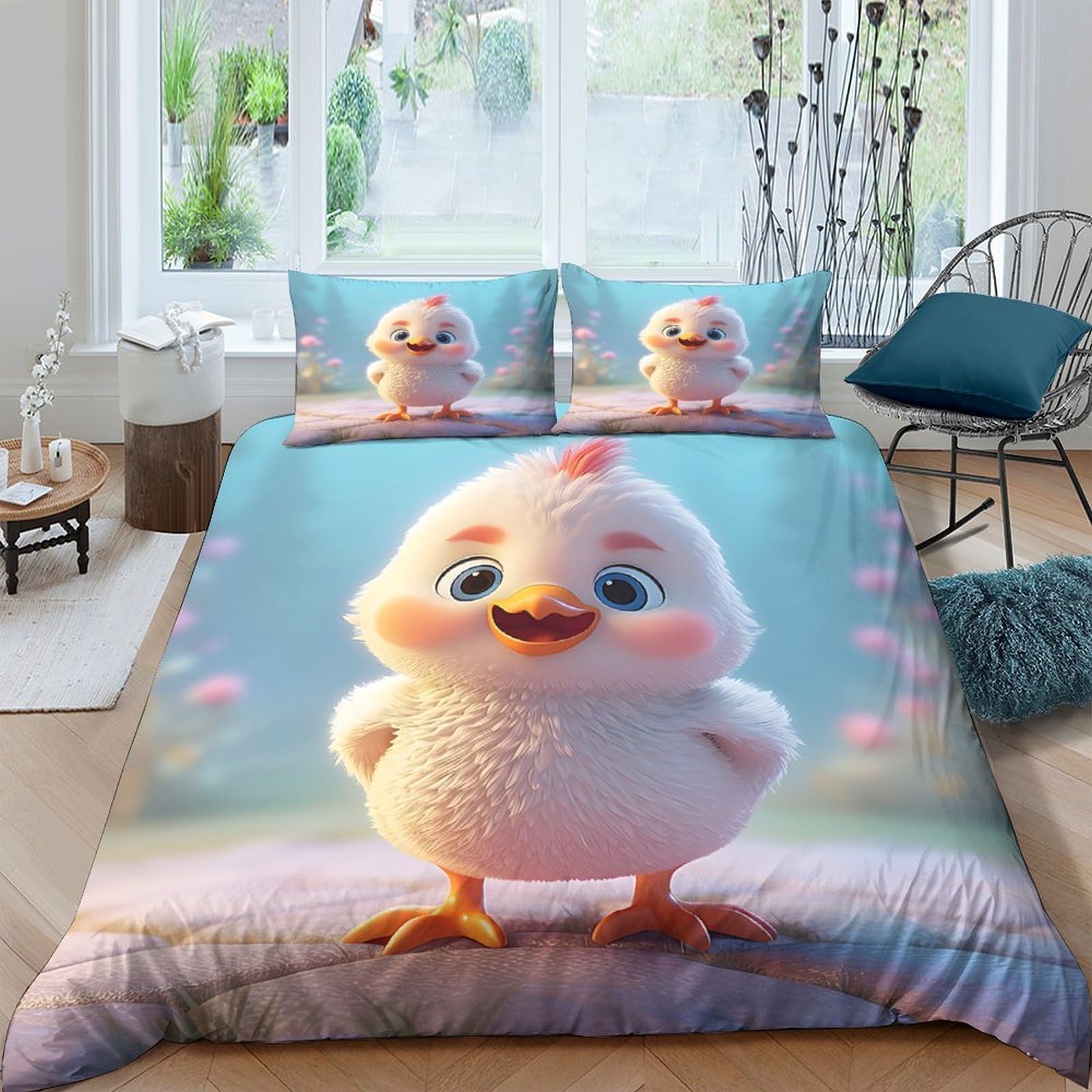 Ctjqhvkz Style-3 3D Printed Cute Chick Fitted Sheet Microfiber Soft Breathable Cartoon Bird Bed Cover For Bedroom Dorm Decor Mattress Protection Single（135X200cm）