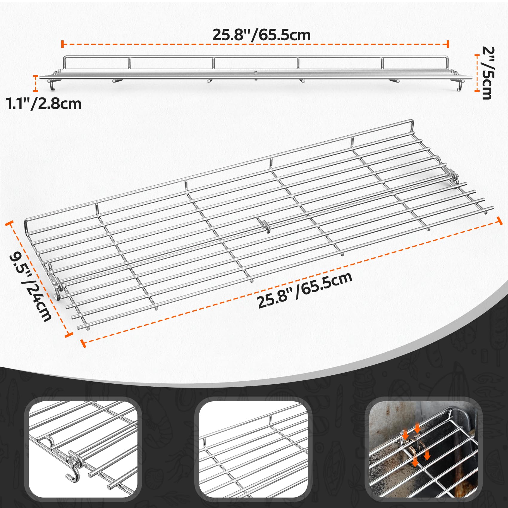 onlyfire Griglia di Riscaldamento BBQ in Acciaio Inox per Barbecue a Gas Weber Genesis II Serie 300, Genesis II E/S-310, II E-315, II E/S-335, Griglie Riscaldanti di Ricambio per Weber 66044