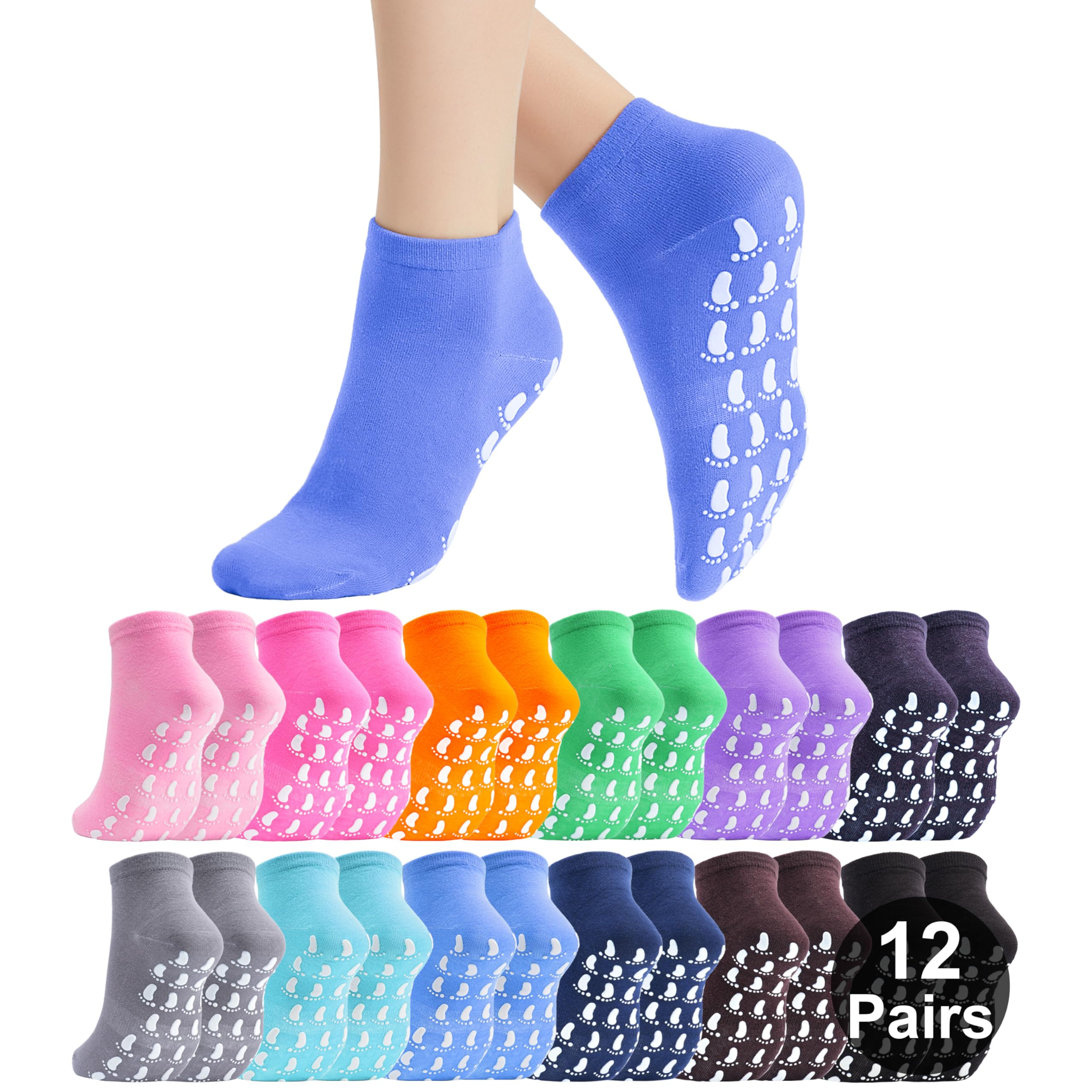 jeuhut Pilates Grip Socks for Women 12 Pairs Non Slip Yoga Barre Socks Sticky Hospital Socks Slipper Socks