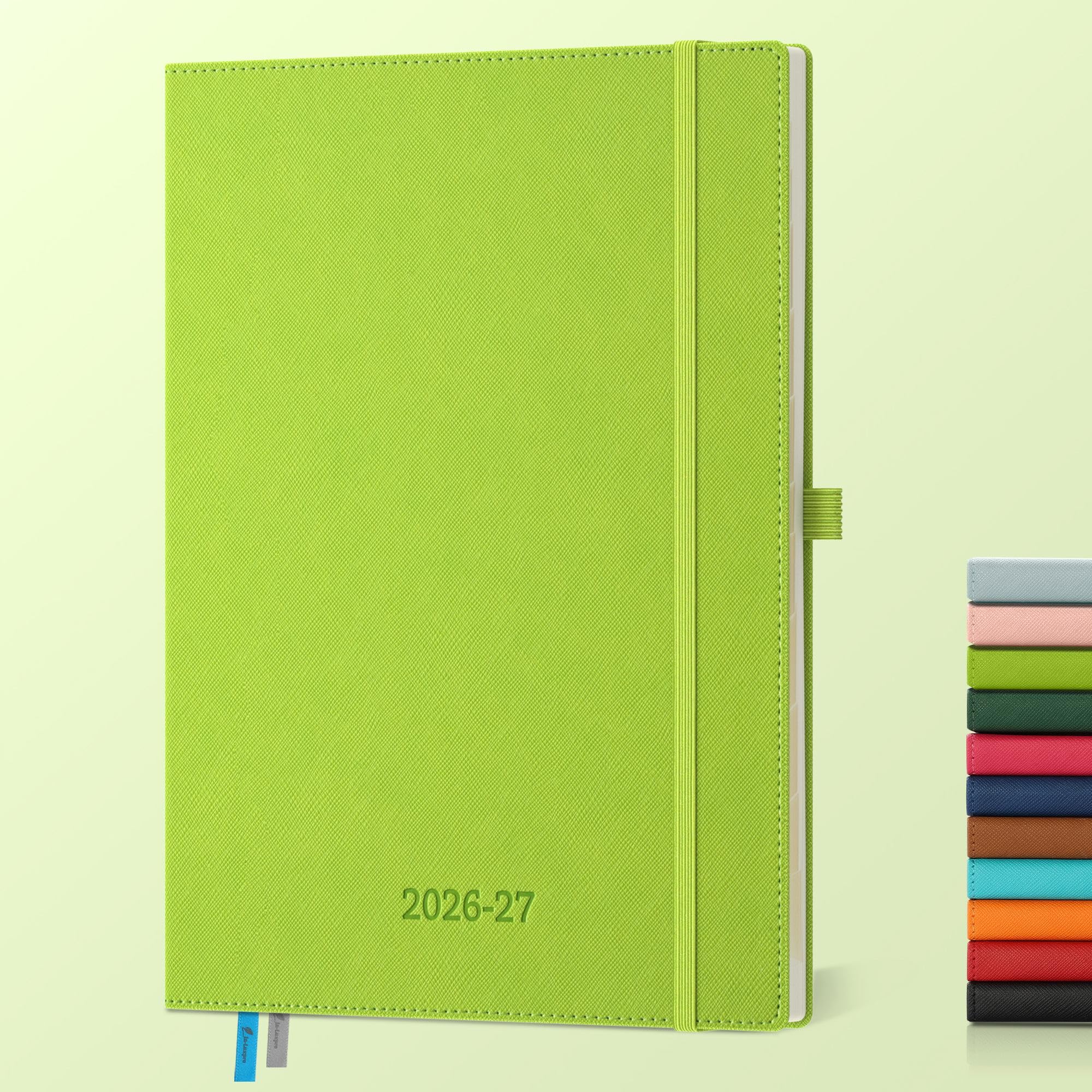 IN-LUXPRO Academic Diary 2026-2027: A4 Week to View (29x21.5 cm) 18 Months(Jul'26 - Dec'27) Weekly & Monthly Planner with Month Tabs & Inner Pocket, Expenses/Note Pages, PU Leather Wasabi Green