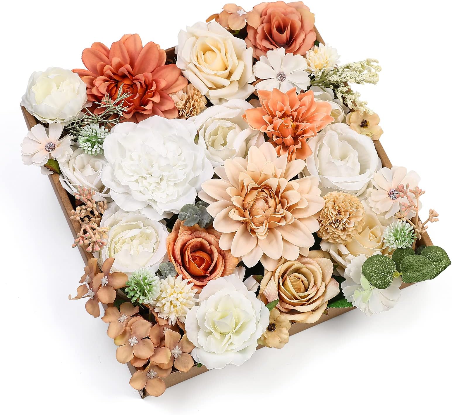 SERRAFLORA Artificial Flowers Combo Dahlia 34pcs Silk Mix Fake Flowers Roses for DIY Wedding Bouquets Combo Centerpieces Arrangements Party Bridal Baby Shower Home Decorations(White Pink)