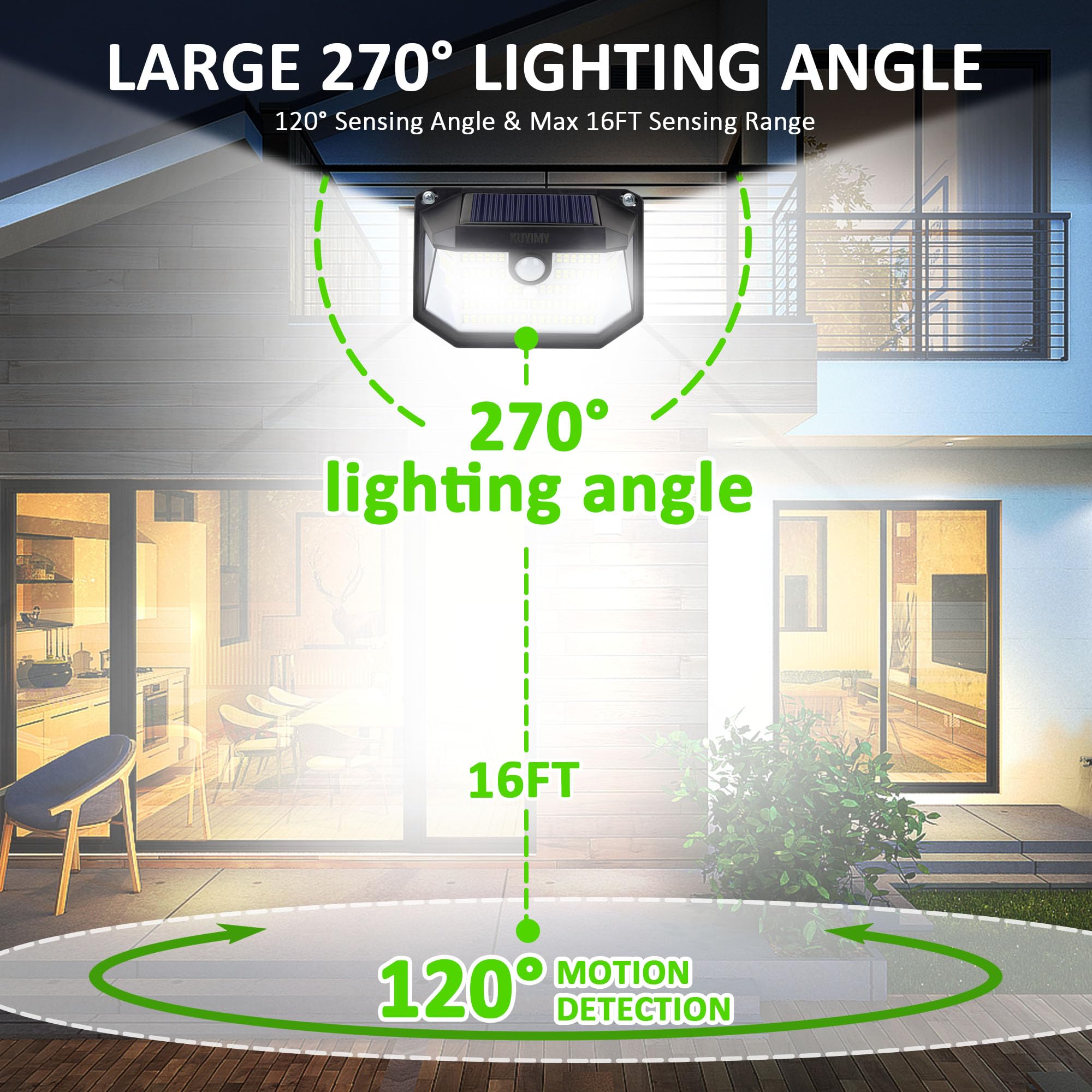 Solar-Außenleuchten, 230 LEDs mit Bewegungsmelder und 3 Modi, IP65 wasserdicht, 270° Weitwinkellicht, einfach zu installieren, intelligente kabellose Sicherheits-Wandleuchten für Terrasse