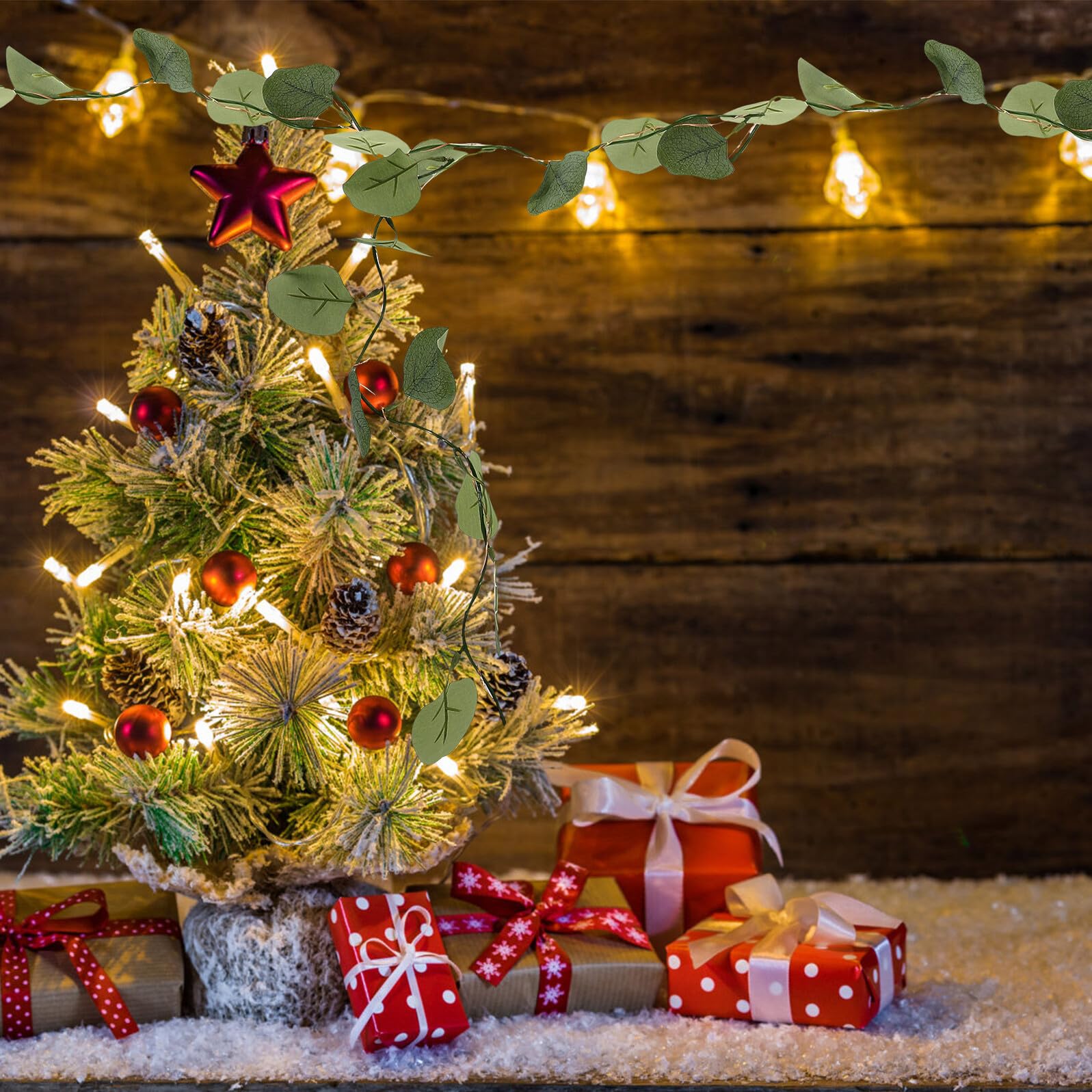 LED Lichterkette Grün mit Künstlichen Eukalyptusblättern 20-led