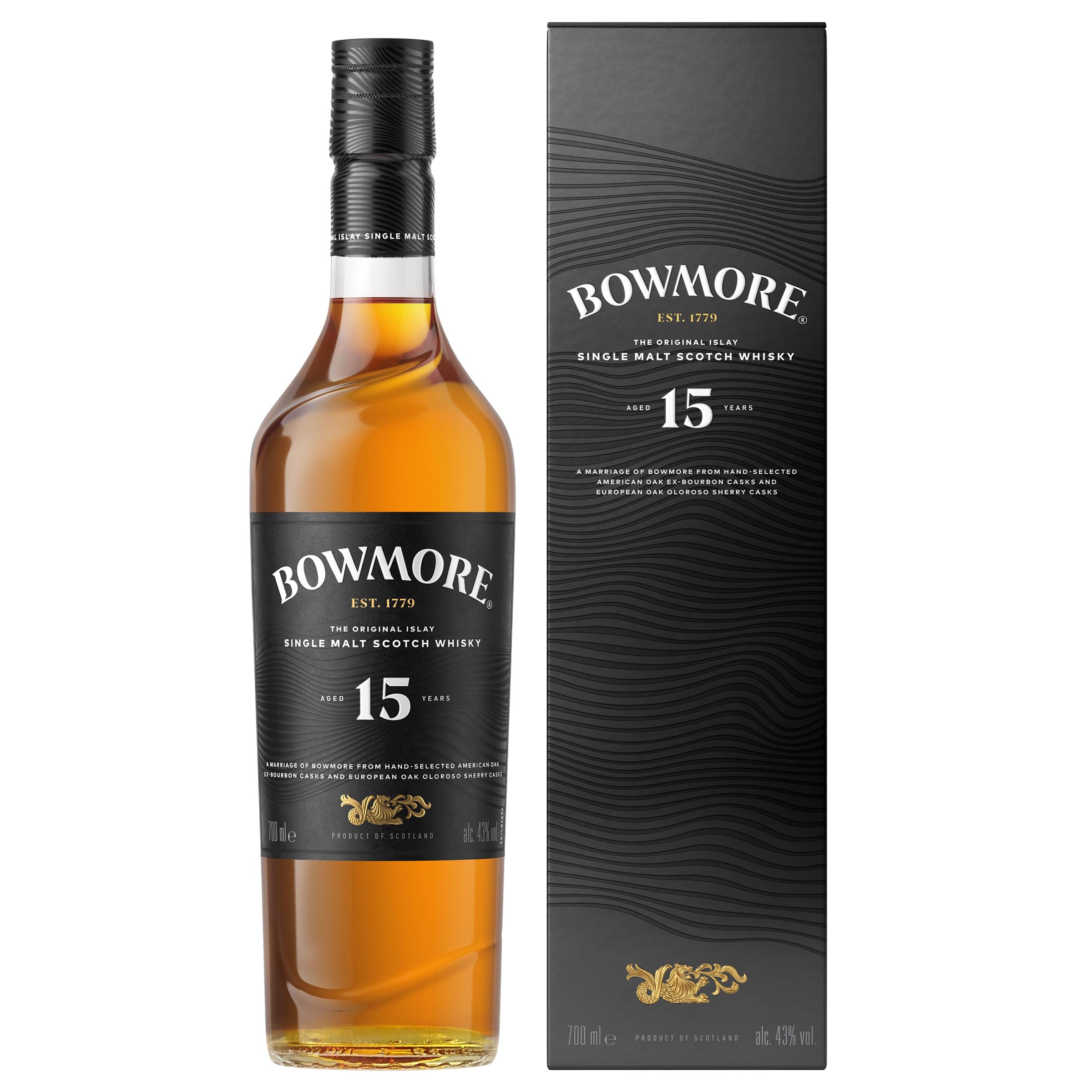 Bowmore 15 Jahre | Islay Single Malt Scotch Whisky | mit Geschenkverpackung | rauchig mit einem Hauch von Sherry | 43% Vol | 700ml Einzelflasche