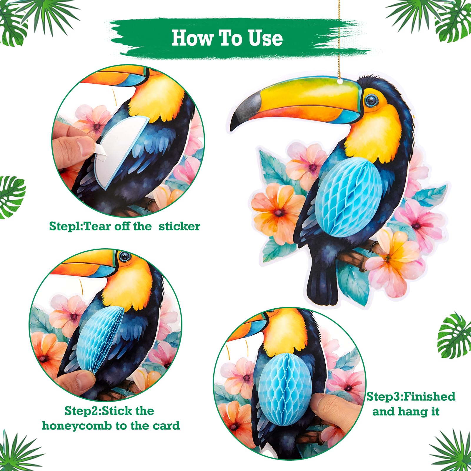 Decoraciones de fiesta tropical, decoración de fiesta hawaiana, con loros de papel, panales de abejas y pancarta de flores de hibisco, pompones de papel de seda para decoración de verano