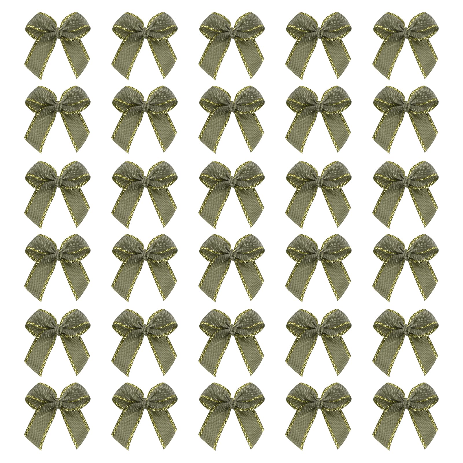 sourcing map Mini Metallic Edge Ribbon Bow. 22x23mm Satin Gold Edge Ribbon Bow Appliques for Crafts DIY Hair Bows Sewing Wedding Party Christmas Decoration, (Pack of 100, Dark Green)