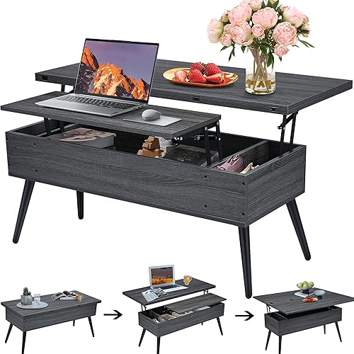 Mesa de centro elevable de 41.7 pulgadas, mesa de elevación multifunción 3 en 1 con almacenamiento, mesa de centro se convierte en mesa de comedor
